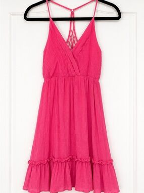 New In Hot Pink Crisscross Back Mini Dress | Size Medium | Side Zip
